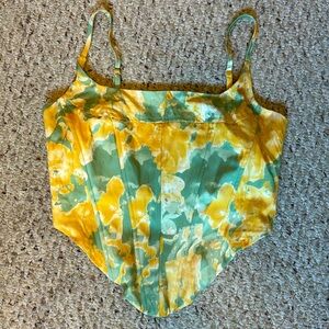 Fashion Nova Green and Yellow Floral Back-Zip Corset Top